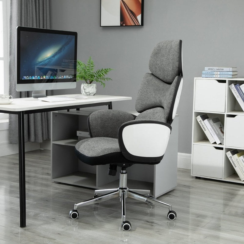 Vinsetto Ergonomic Home Office Chair High Back Task Computer Desk Chair  with Padded Armrests, Linen Fabric, Swivel Wheels, and Adjustable Height,  Grey an Height