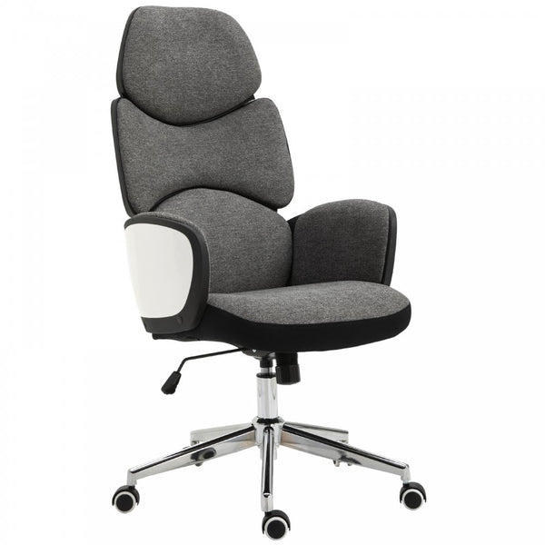 Vinsetto Desk Chair Padded Linen Ergonomics Height Adjustable Office Chair High-Back White/Grey