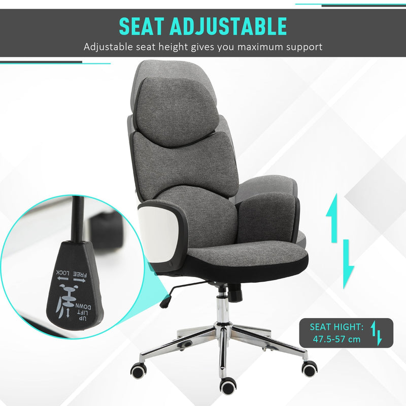 Vinsetto Desk Chair Padded Linen Ergonomics Height Adjustable Office Chair High-Back White/Grey
