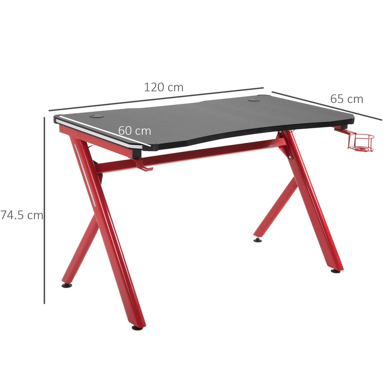 Steel Frame LED Gaming Desk Workstations for Home and Office w/ Headphone & Drink Holder Black