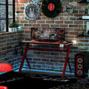 Steel Frame LED Gaming Desk Workstations for Home and Office w/ Headphone & Drink Holder Black