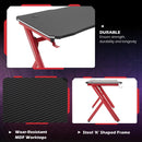 Steel Frame LED Gaming Desk Workstations for Home and Office w/ Headphone & Drink Holder Black