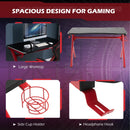 Steel Frame LED Gaming Desk Workstations for Home and Office w/ Headphone & Drink Holder Black