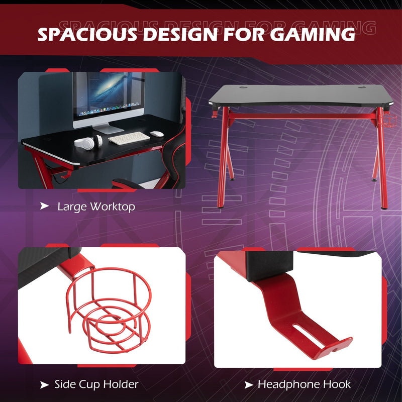 Steel Frame LED Gaming Desk Workstations for Home and Office w/ Headphone & Drink Holder Black