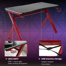 Steel Frame LED Gaming Desk Workstations for Home and Office w/ Headphone & Drink Holder Black