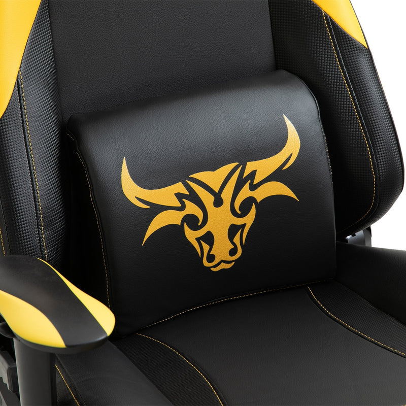 Vinsetto PU Leather Bull Horn Headrest Gaming Chair w/ Retractable Footrest Yellow