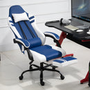 Vinsetto PU Leather Gaming Office Chair Ergonomic Reclining Gaming Chair w/ Retractable Footrest Blue/White