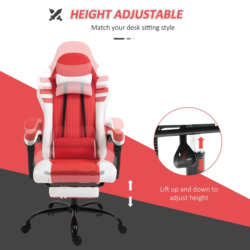 Vinsetto PU Leather Ergonomic Reclining Gaming Chair w/ Retractable Footrest Red/White