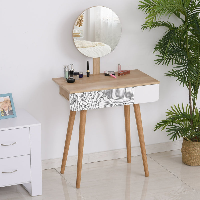 Wooden Nordic Dressing Table - Brown/White