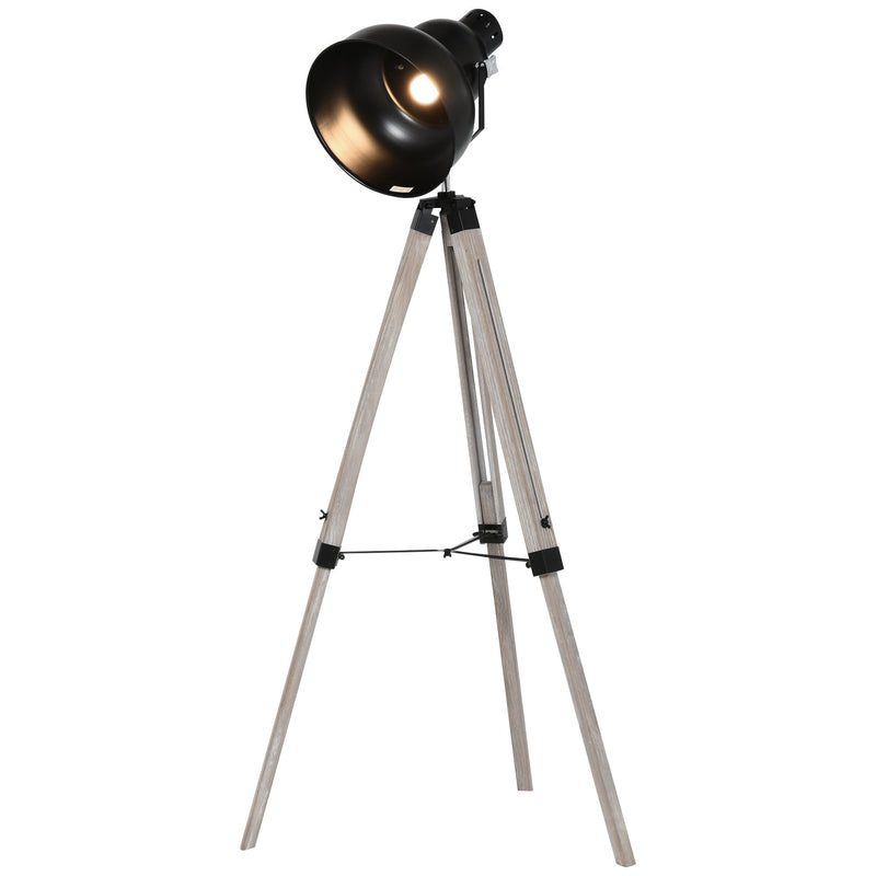 HOMCOM Pine Wood Height Adjustable Freestanding Tripod Floor Lamp Black