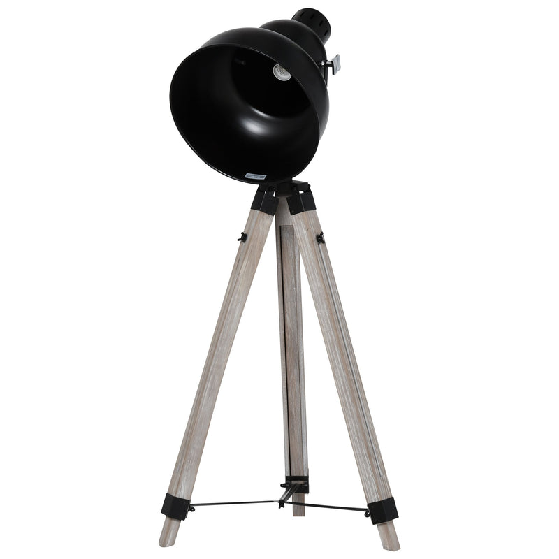 HOMCOM Pine Wood Height Adjustable Freestanding Tripod Floor Lamp Black