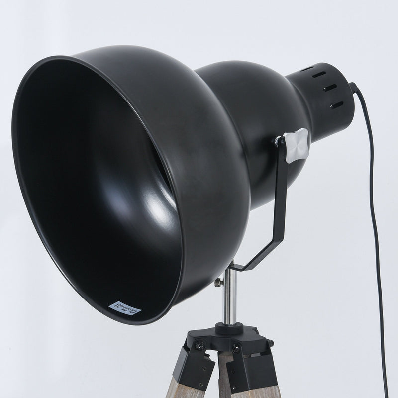 HOMCOM Pine Wood Height Adjustable Freestanding Tripod Floor Lamp Black