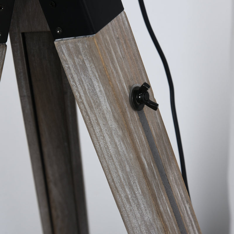 HOMCOM Pine Wood Height Adjustable Freestanding Tripod Floor Lamp Black