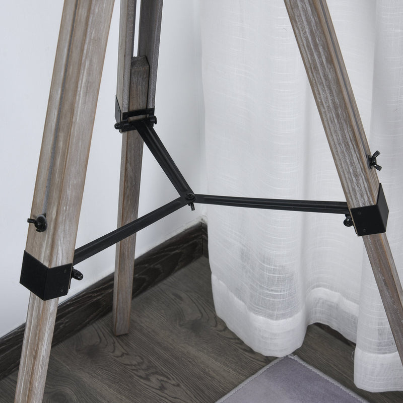 HOMCOM Pine Wood Height Adjustable Freestanding Tripod Floor Lamp Black