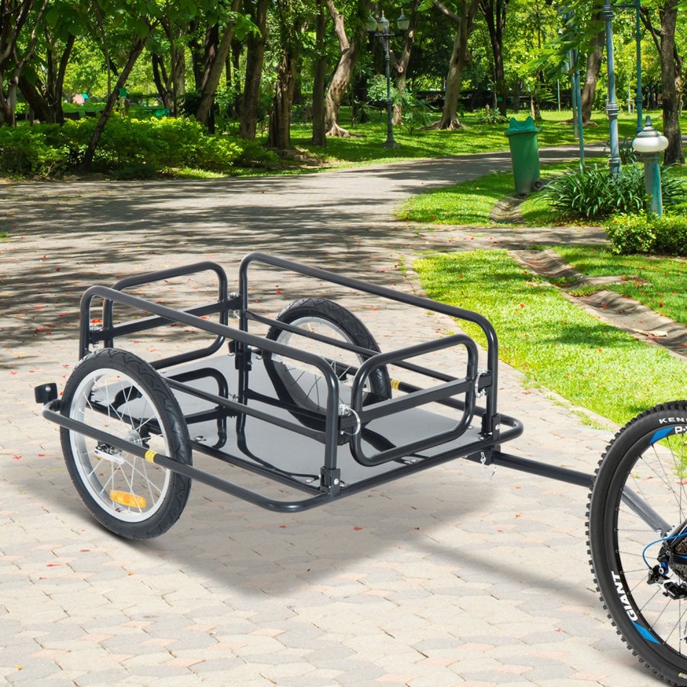 HOMCOM Folding Frame Bike Cargo Trailer Extra Bicycle Storage Carrier W Hitch Black