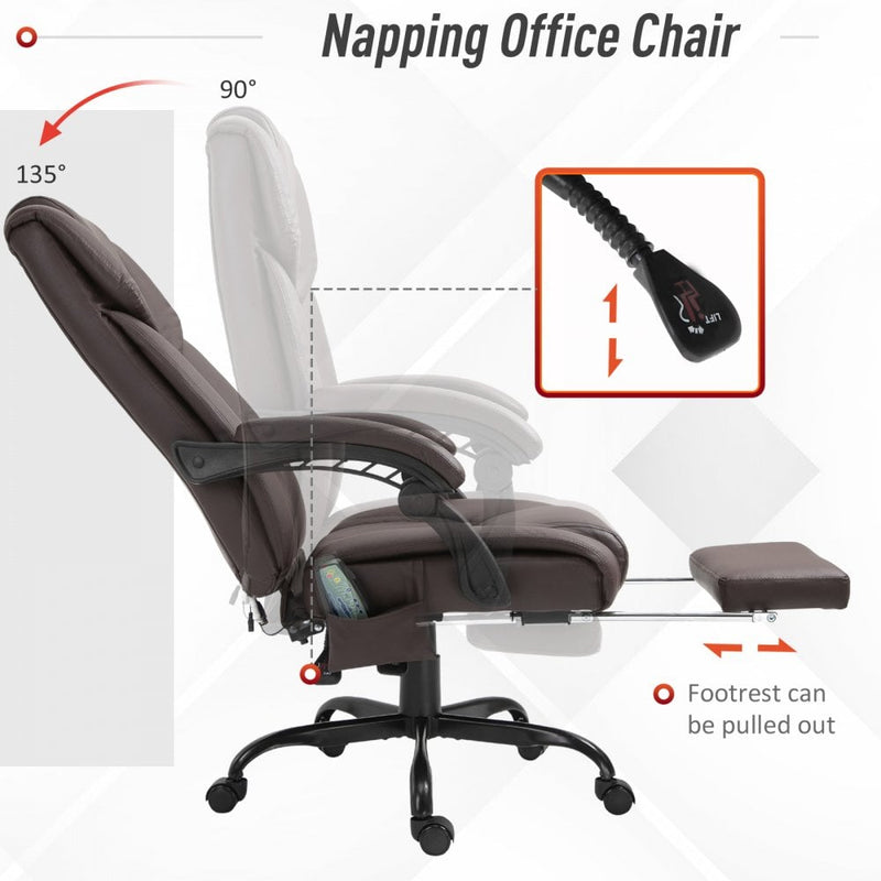 Vinsetto PU Leather 6-Point Massage Desk Chair w/ Remote Brown