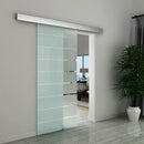Tempered Glass Sliding Barn Door Kit Aluminum-alloy Rail W/Handle-Frosted Glass W/ Stripes