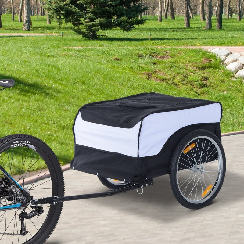 Bicycle Cargo Trailer Cover Black White Bike in Steel Frame Folding Extra Storage Carrier with Removable Cover and Hitch Bike