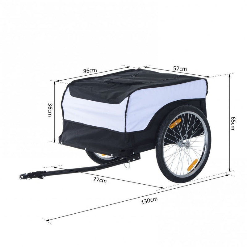 Bicycle Cargo Trailer Cover Black White Bike in Steel Frame Folding Extra Storage Carrier with Removable Cover and Hitch Bike