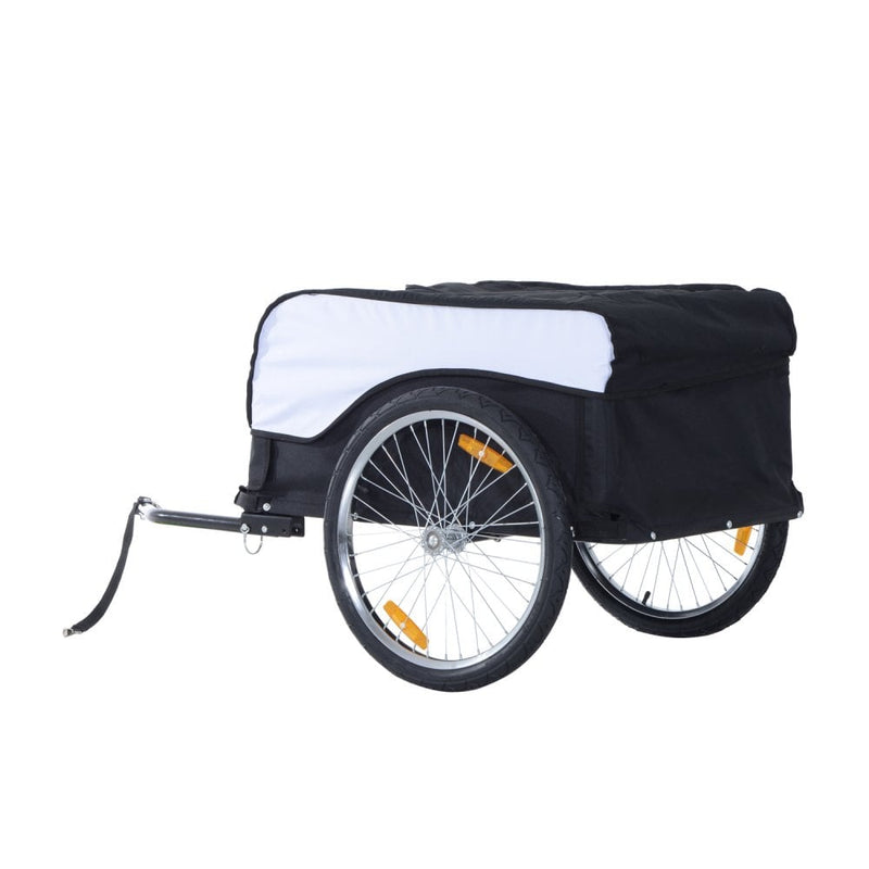 Bicycle Cargo Trailer Cover Black White Bike in Steel Frame Folding Extra Storage Carrier with Removable Cover and Hitch Bike