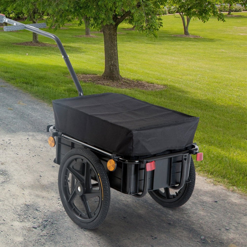 HOMCOM Bike Trailer Stroller Cargo Trailer Black W/Carrier Utility Luggage Bicycle Cart Garden Trolley Wheels