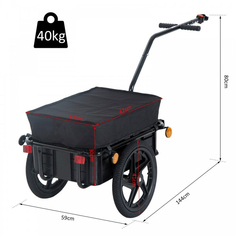 HOMCOM Bike Trailer Stroller Cargo Trailer Black W/Carrier Utility Luggage Bicycle Cart Garden Trolley Wheels