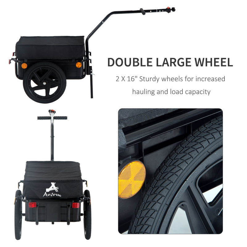 HOMCOM Bike Trailer Stroller Cargo Trailer Black W/Carrier Utility Luggage Bicycle Cart Garden Trolley Wheels