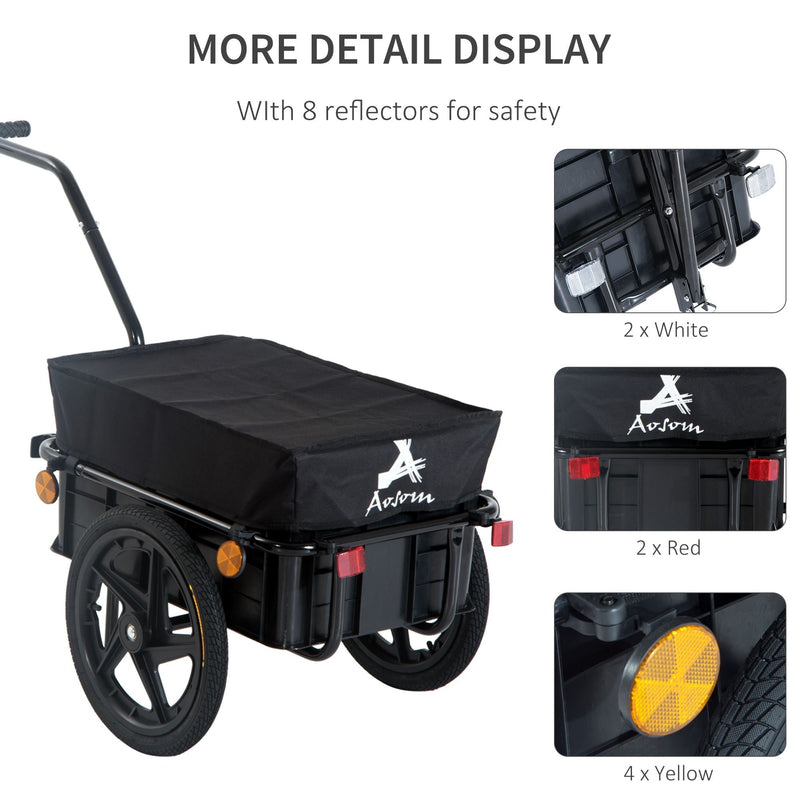 HOMCOM Bike Trailer Stroller Cargo Trailer Black W/Carrier Utility Luggage Bicycle Cart Garden Trolley Wheels