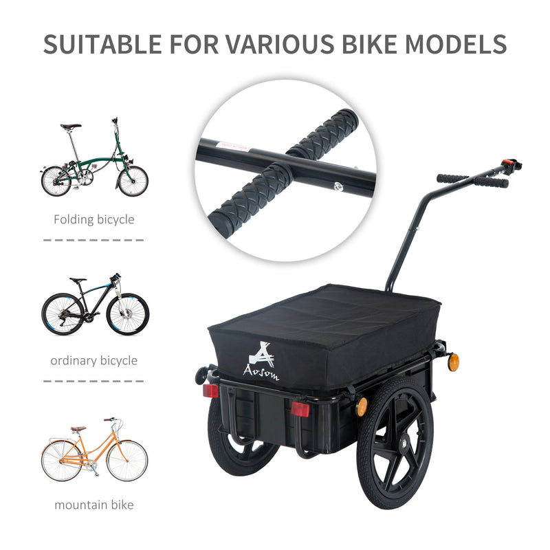 HOMCOM Bike Trailer Stroller Cargo Trailer Black W/Carrier Utility Luggage Bicycle Cart Garden Trolley Wheels