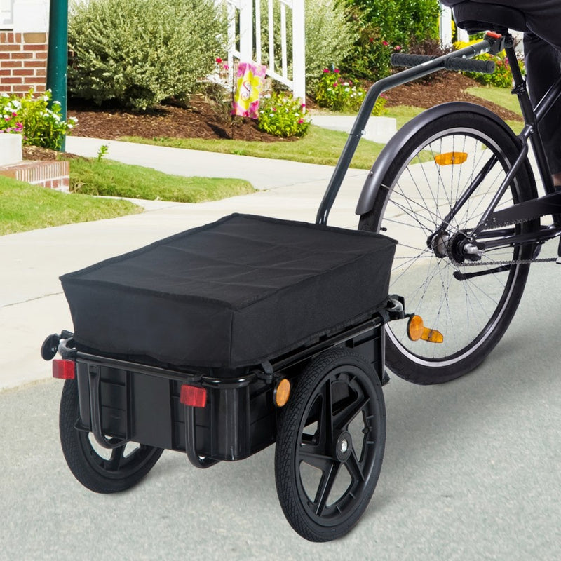 HOMCOM Bike Trailer Stroller Cargo Trailer Black W/Carrier Utility Luggage Bicycle Cart Garden Trolley Wheels