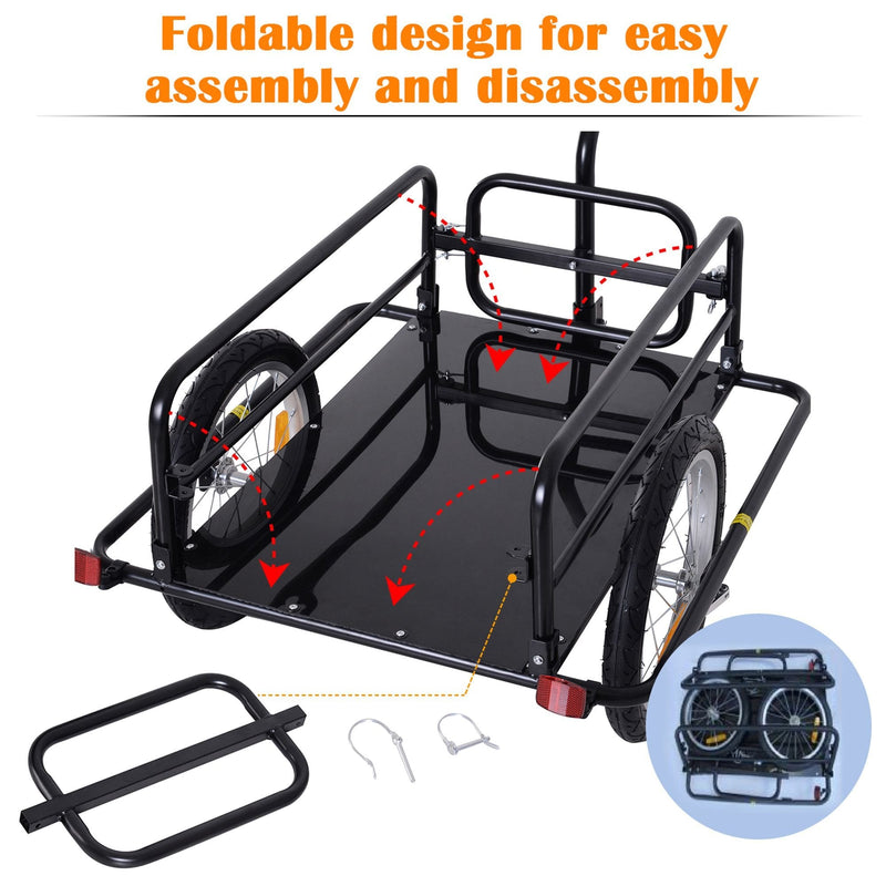 Folding Bicycle Cargo Storage Trolley Cart and Luggage Trailer with Hitch Black