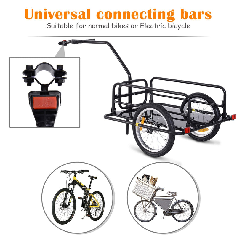 Folding Bicycle Cargo Storage Trolley Cart and Luggage Trailer with Hitch Black