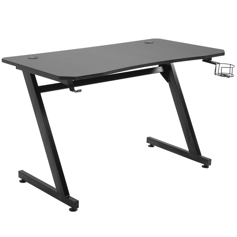 Steel Frame Gaming Desk Writing Table Workstations for Home and Office w/ Cup Headphone Holder Adjustable Feet Black