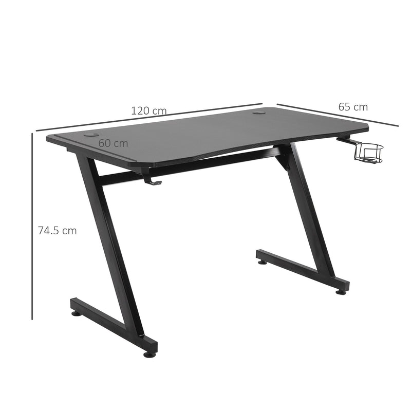 Steel Frame Gaming Desk Writing Table Workstations for Home and Office w/ Cup Headphone Holder Adjustable Feet Black