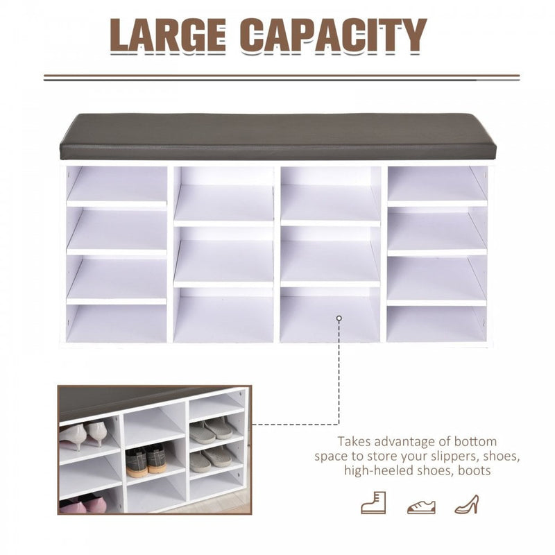 PU Leather 14-Compartment Shoe Storage Bench Brown/White