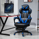 Vinsetto PU Leather Retractable Footrest Gaming Chair w/ Pillows Blue/Black