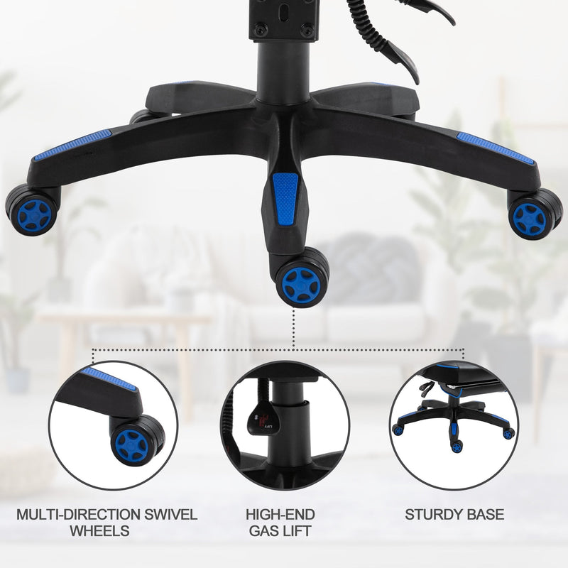 Vinsetto PU Leather Retractable Footrest Gaming Chair w/ Pillows Blue/Black