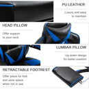 Vinsetto PU Leather Retractable Footrest Gaming Chair w/ Pillows Blue/Black