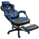Vinsetto PU Leather Retractable Footrest Gaming Chair w/ Pillows Blue/Black