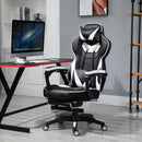 Vinsetto PU Leather Ergonomic Racing Gaming Office Chair Retractable Footrest Gaming Chair w/ Pillows Wheels Headrest Home Office White/Black