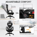 Vinsetto PU Leather Ergonomic Racing Gaming Office Chair Retractable Footrest Gaming Chair w/ Pillows Wheels Headrest Home Office White/Black