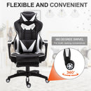Vinsetto PU Leather Ergonomic Racing Gaming Office Chair Retractable Footrest Gaming Chair w/ Pillows Wheels Headrest Home Office White/Black