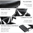 Vinsetto PU Leather Ergonomic Racing Gaming Office Chair Retractable Footrest Gaming Chair w/ Pillows Wheels Headrest Home Office White/Black