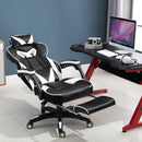 Vinsetto PU Leather Ergonomic Racing Gaming Office Chair Retractable Footrest Gaming Chair w/ Pillows Wheels Headrest Home Office White/Black