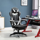 Vinsetto PU Leather Ergonomic Racing Gaming Office Chair Retractable Footrest Gaming Chair w/ Pillows Wheels Headrest Home Office White/Black