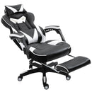Vinsetto PU Leather Ergonomic Racing Gaming Office Chair Retractable Footrest Gaming Chair w/ Pillows Wheels Headrest Home Office White/Black