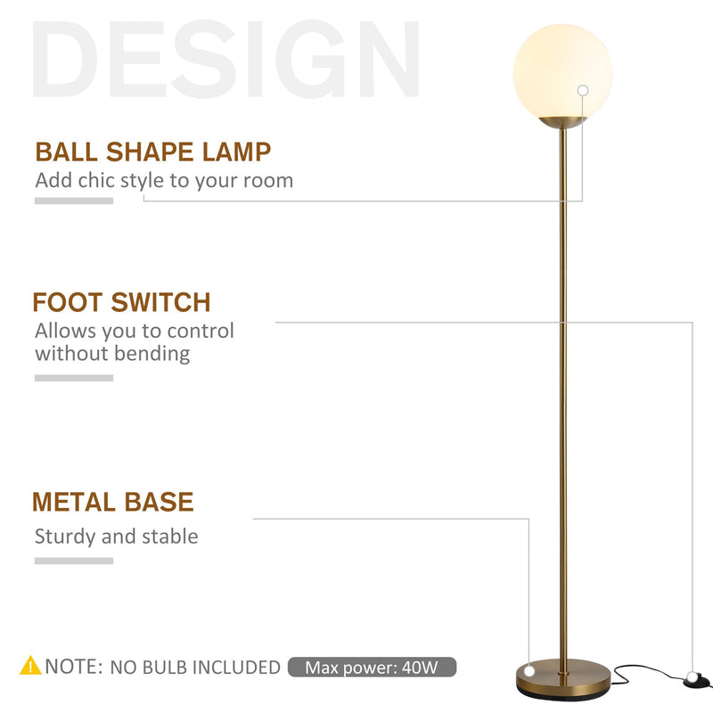 HOMCOM Steel Glass Sphere Floor Lamp Gold