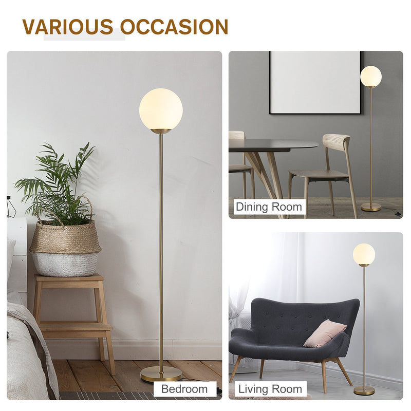 HOMCOM Steel Glass Sphere Floor Lamp Gold