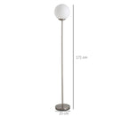 HOMCOM Steel Glass Sphere Floor Lamp Grey