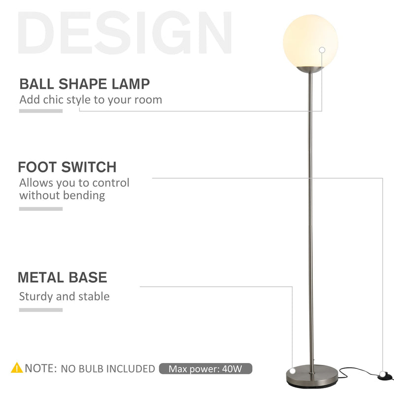 HOMCOM Steel Glass Sphere Floor Lamp Grey